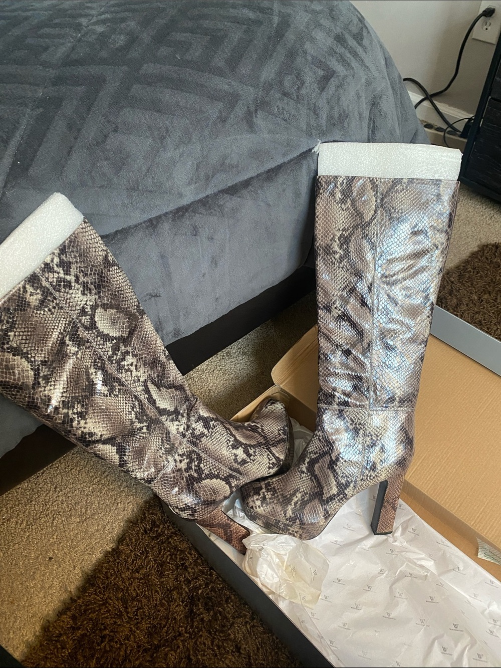 Worthington Brown Snake-Print Knee-High Heeled Boots